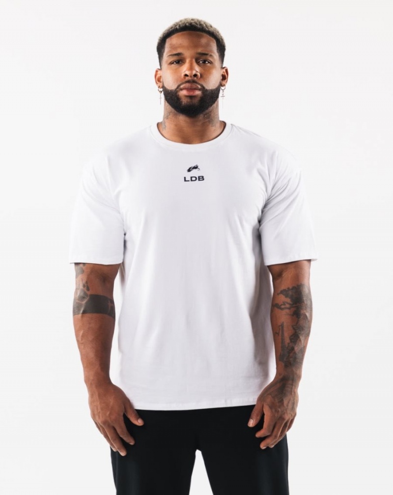 Chemises Alphalete Brushed Crest Tee Blanche Homme | XAL-39818234