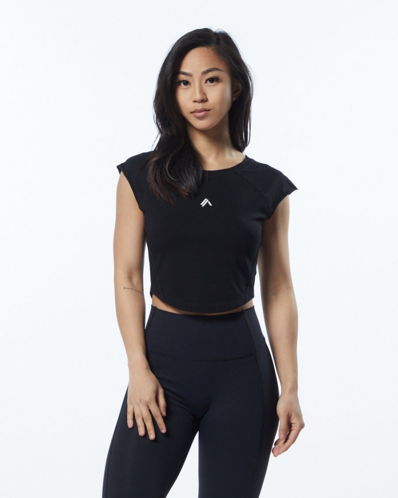 Chemises Alphalete Velocity Crop Tee Blackout Femme | UPL-60729617