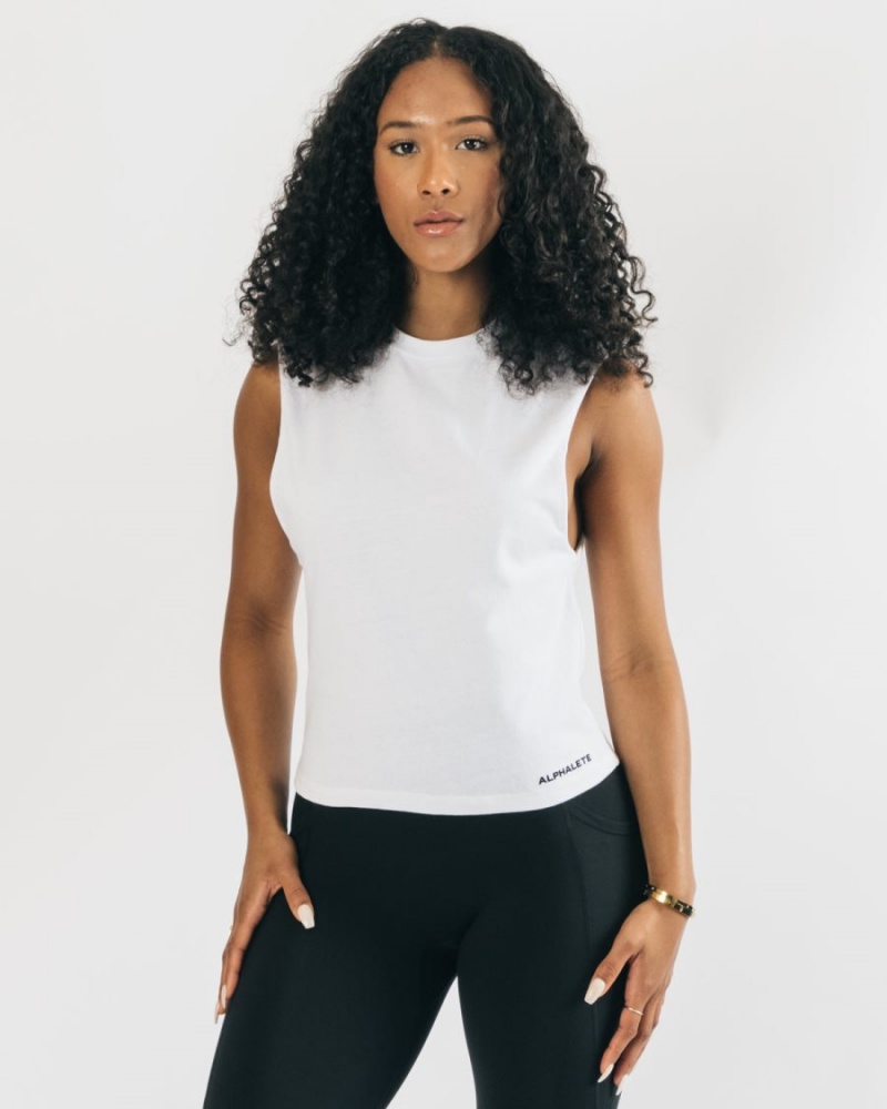 Debardeur Alphalete Heavy Coton Cutoff Blanche Femme | JGD-75777627