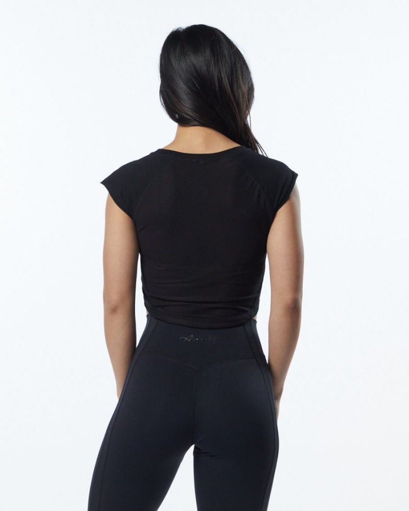 Chemises Alphalete Velocity Crop Tee Blackout Femme | UPL-60729617