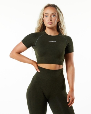 Chemises Alphalete Amplify SS Crop Evergreen Femme | TLU-70606629