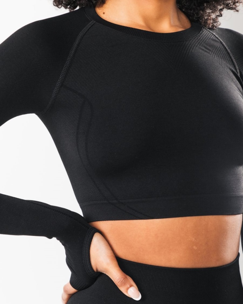 Manches Longues Alphalete Stratus LS Crop Noir Femme | UXK-46654800