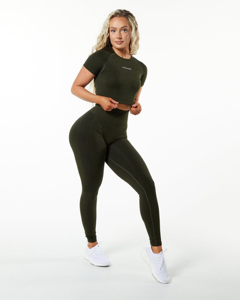 Chemises Alphalete Amplify SS Crop Evergreen Femme | TLU-70606629