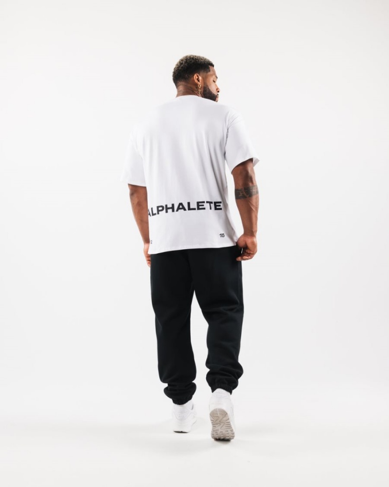 Chemises Alphalete Brushed Crest Tee Blanche Homme | XAL-39818234