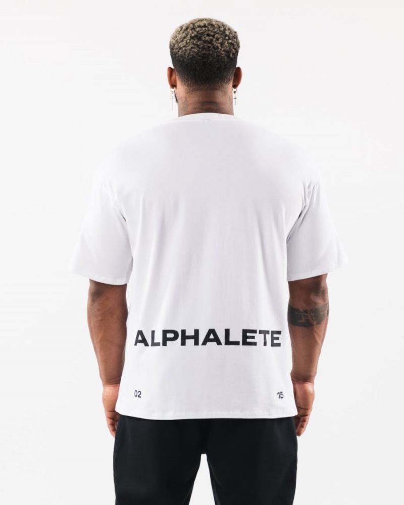 Chemises Alphalete Brushed Crest Tee Blanche Homme | XAL-39818234