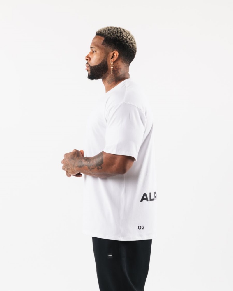 Chemises Alphalete Brushed Crest Tee Blanche Homme | XAL-39818234