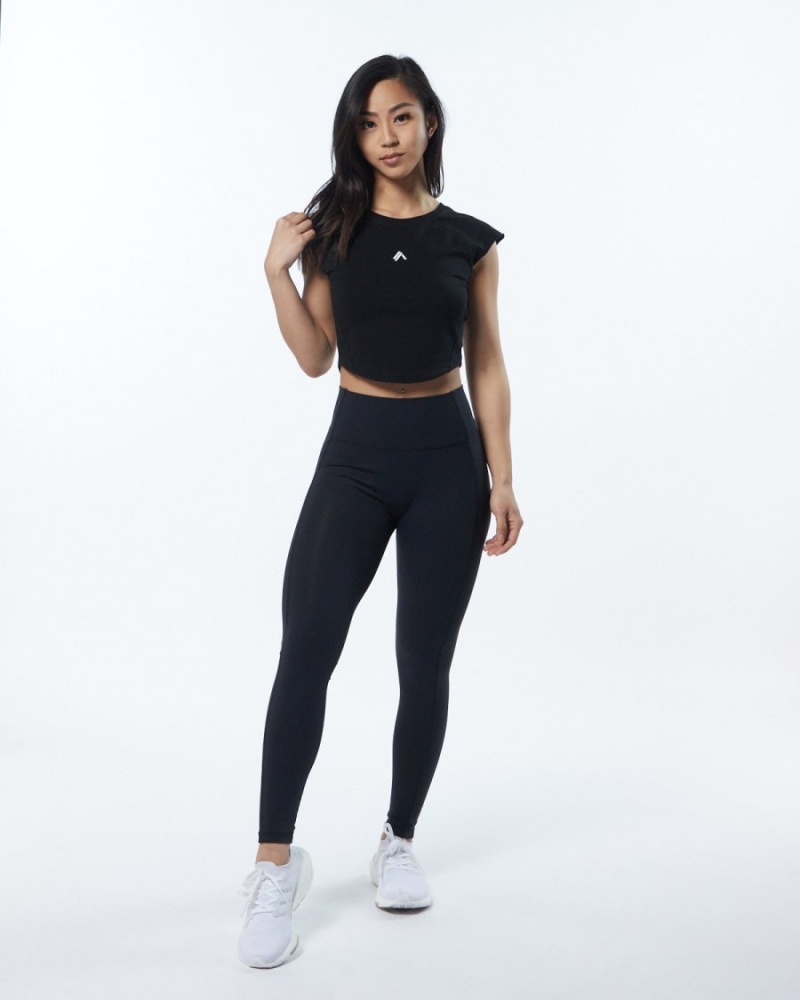 Chemises Alphalete Velocity Crop Tee Blackout Femme | UPL-60729617