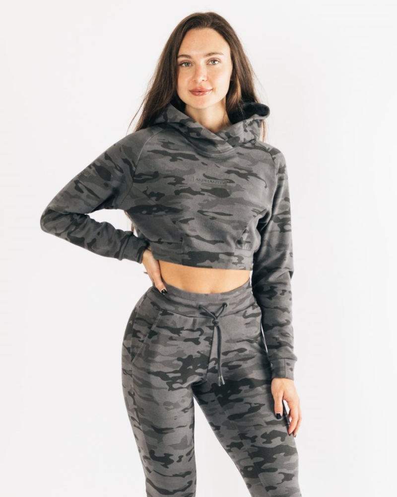 Sweat a Capuche Alphalete Identity Pro Crop Hoodie Camouflage Femme | YOM-73674126