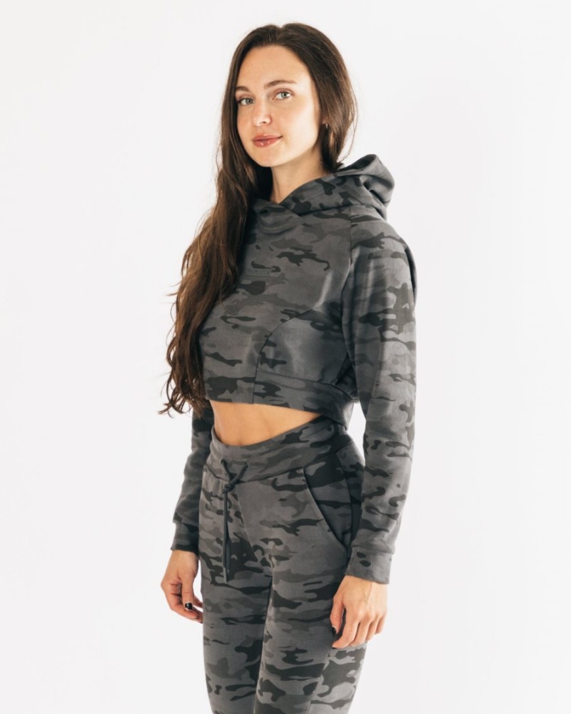 Sweat a Capuche Alphalete Identity Pro Crop Hoodie Camouflage Femme | YOM-73674126