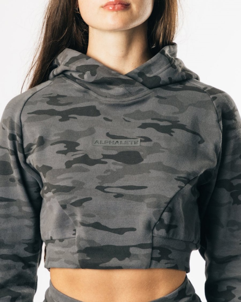 Sweat a Capuche Alphalete Identity Pro Crop Hoodie Camouflage Femme | YOM-73674126