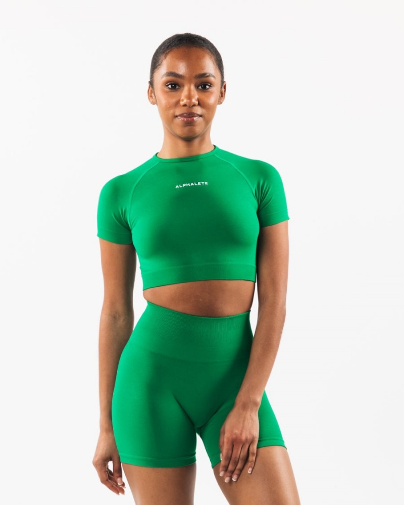 Chemises Alphalete Amplify SS Crop Vert Femme | FUI-10935101