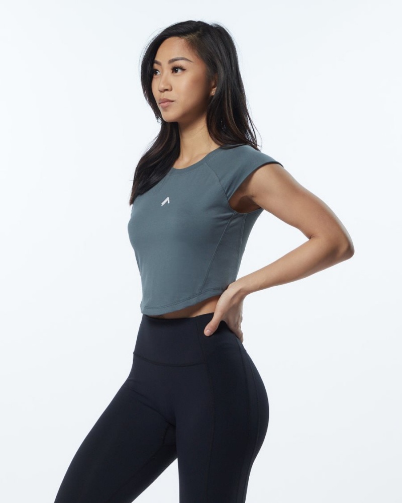 Chemises Alphalete Velocity Crop Tee Grise Femme | GVE-61975984