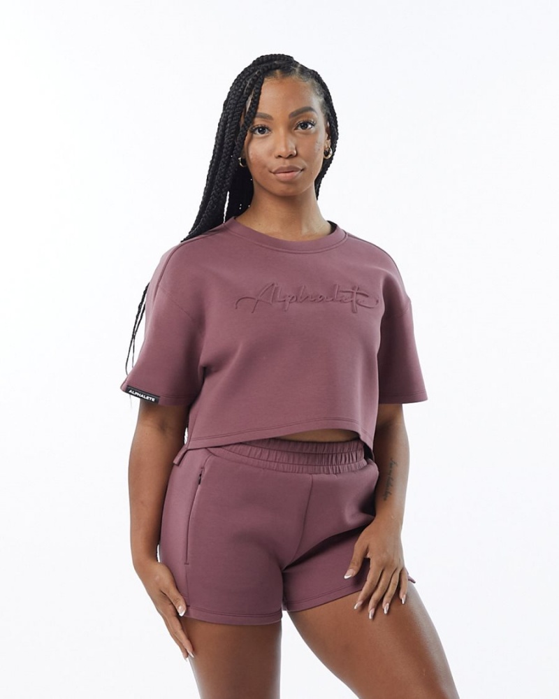 Vestes Alphalete ELMTS Half Sleeve Pullover Mauve Femme | HBV-62781098