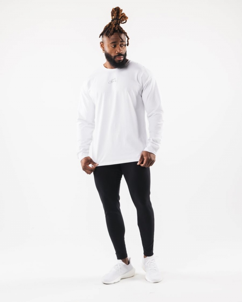 Chemises Alphalete Wolf Head LS Tee Blanche Homme | HCP-79565971