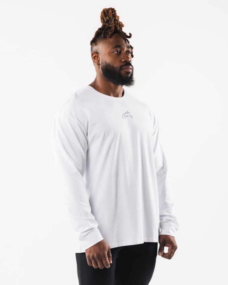 Chemises Alphalete Wolf Head LS Tee Blanche Homme | HCP-79565971