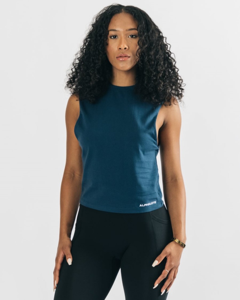 Debardeur Alphalete Heavy Coton Cutoff Bleu Marine Femme | GWM-93764568