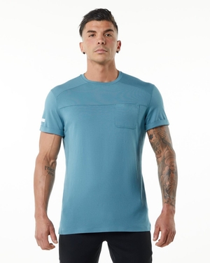 Chemises Alphalete Evo Pocket Tee Bleu Homme | IAC-28857931