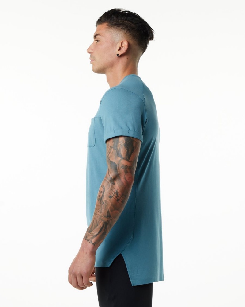 Chemises Alphalete Evo Pocket Tee Bleu Homme | IAC-28857931