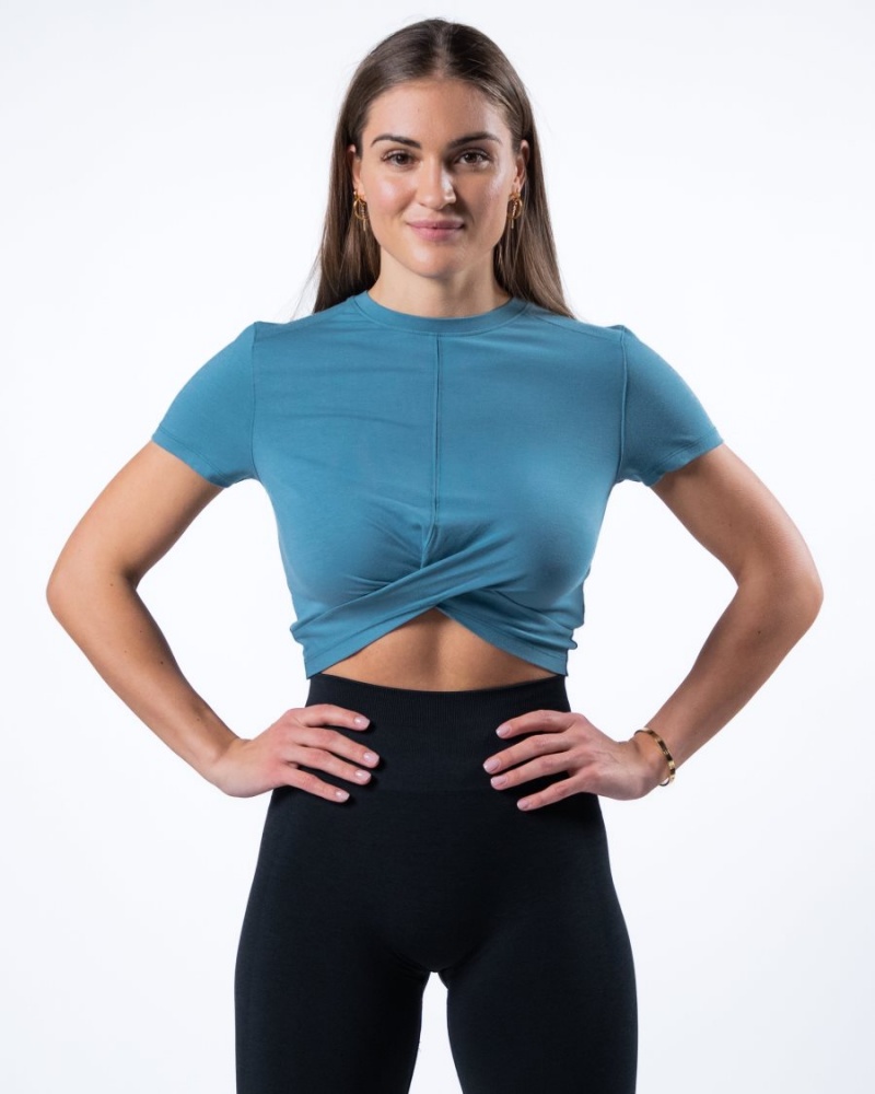 Chemises Alphalete Evo Twist Crop Bleu Femme | KKQ-76632156