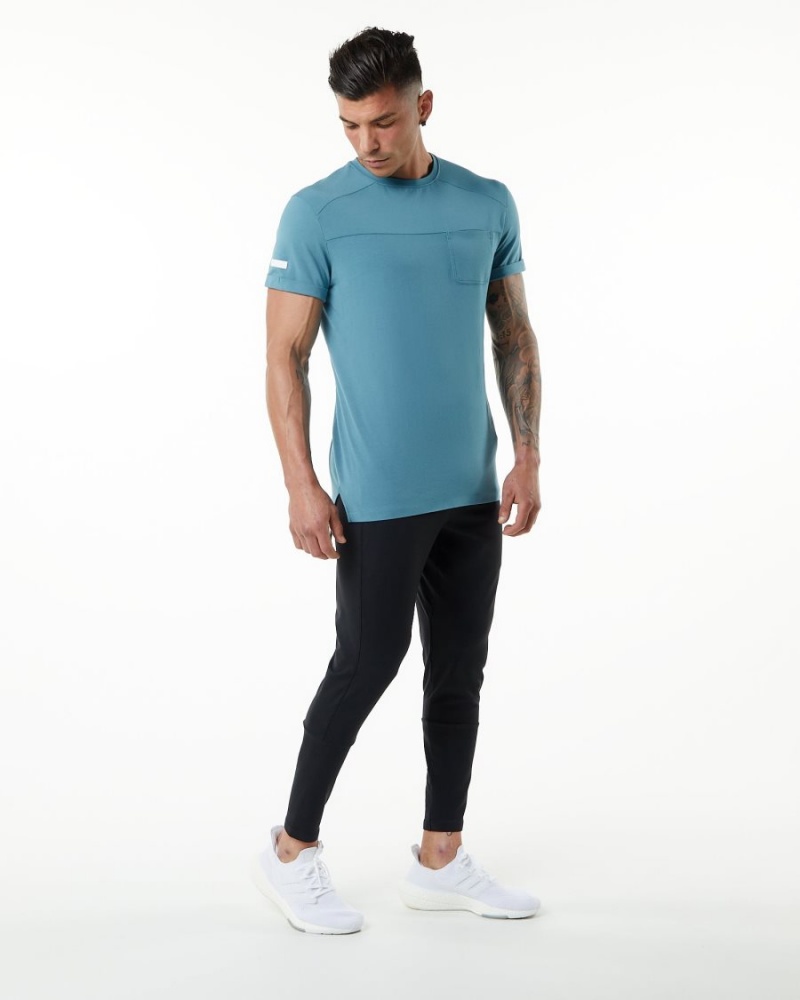 Chemises Alphalete Evo Pocket Tee Bleu Homme | IAC-28857931