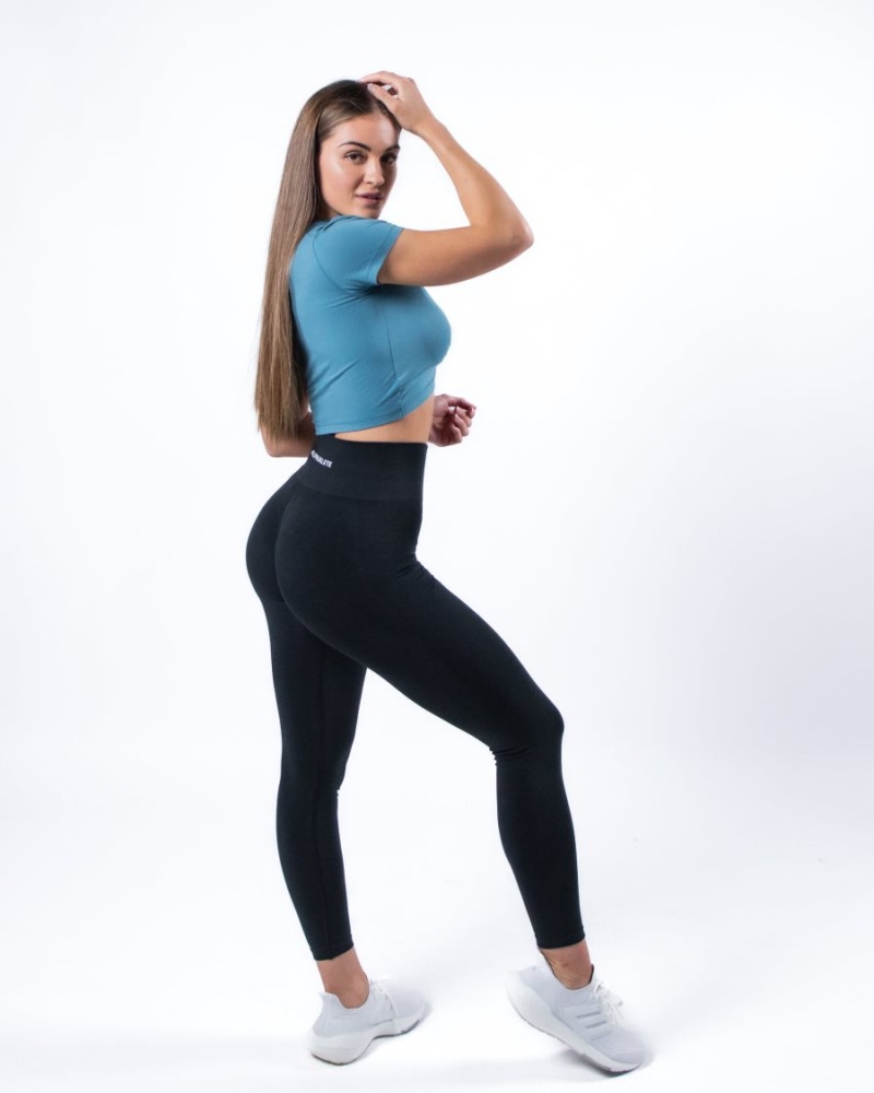 Chemises Alphalete Evo Twist Crop Bleu Femme | KKQ-76632156