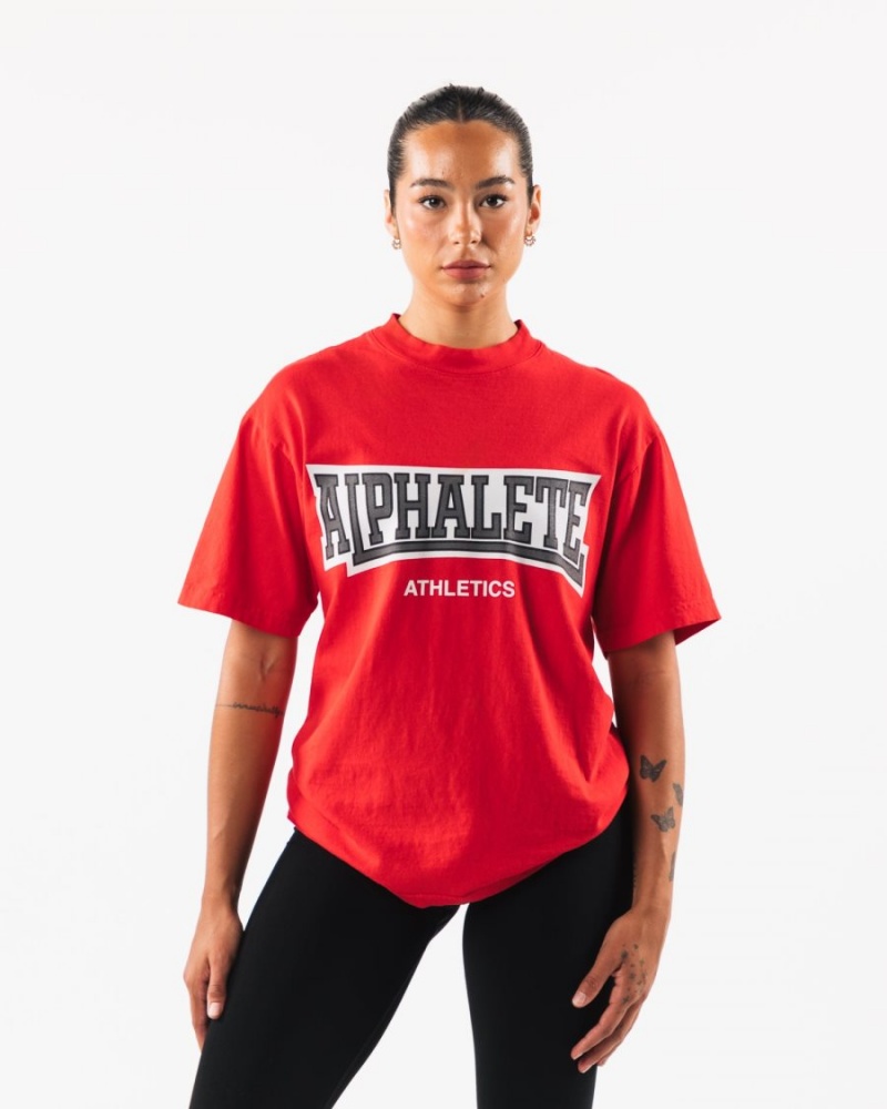 Chemises Alphalete Varsity Tee Rouge Homme | PYF-02714862