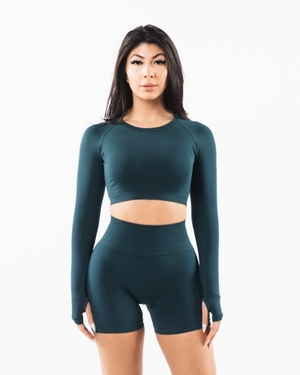 Manches Longues Alphalete Stratus LS Crop Midnight Femme | ECW-51354418