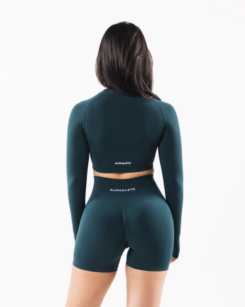 Manches Longues Alphalete Stratus LS Crop Midnight Femme | ECW-51354418