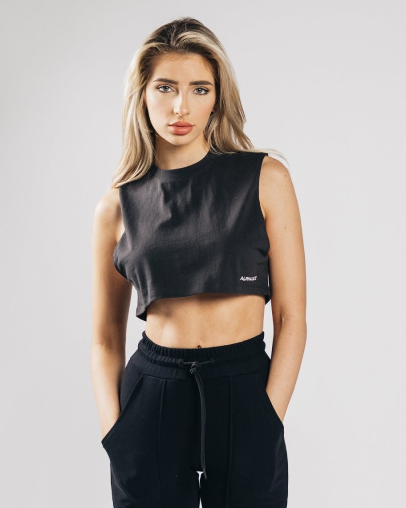 Debardeur Alphalete Heavy Coton Cropped Cutoff Noir Femme | SYL-70895322