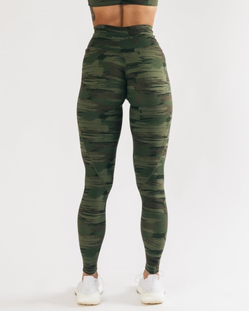 Leggings Alphalete Surface Power Legging Vert Olive Camouflage Femme | PKW-69611989