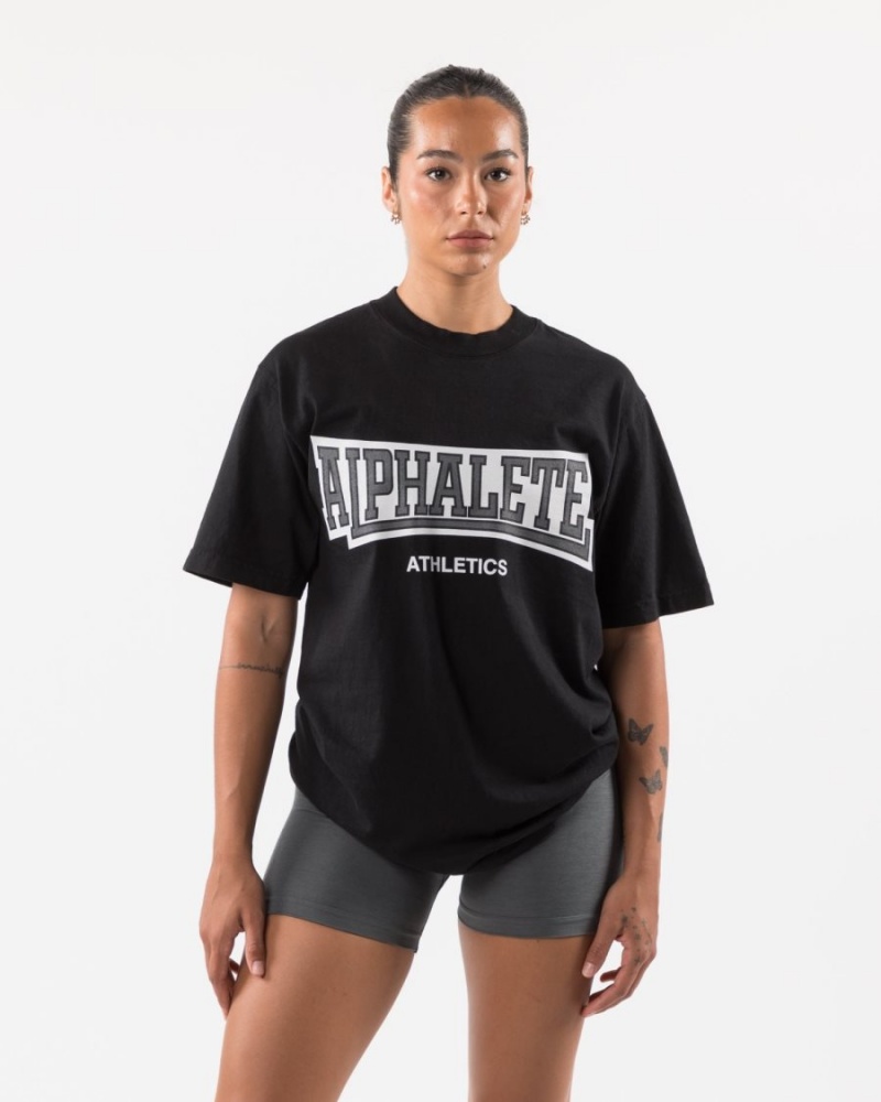 Chemises Alphalete Varsity Tee Noir Femme | CIR-62669555