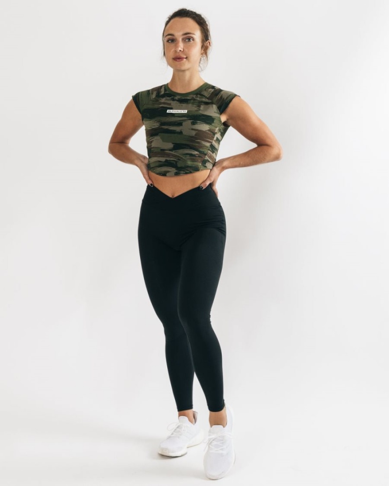 Chemises Alphalete Velocity Crop Tee Vert Olive Camouflage Femme | JHL-50941425