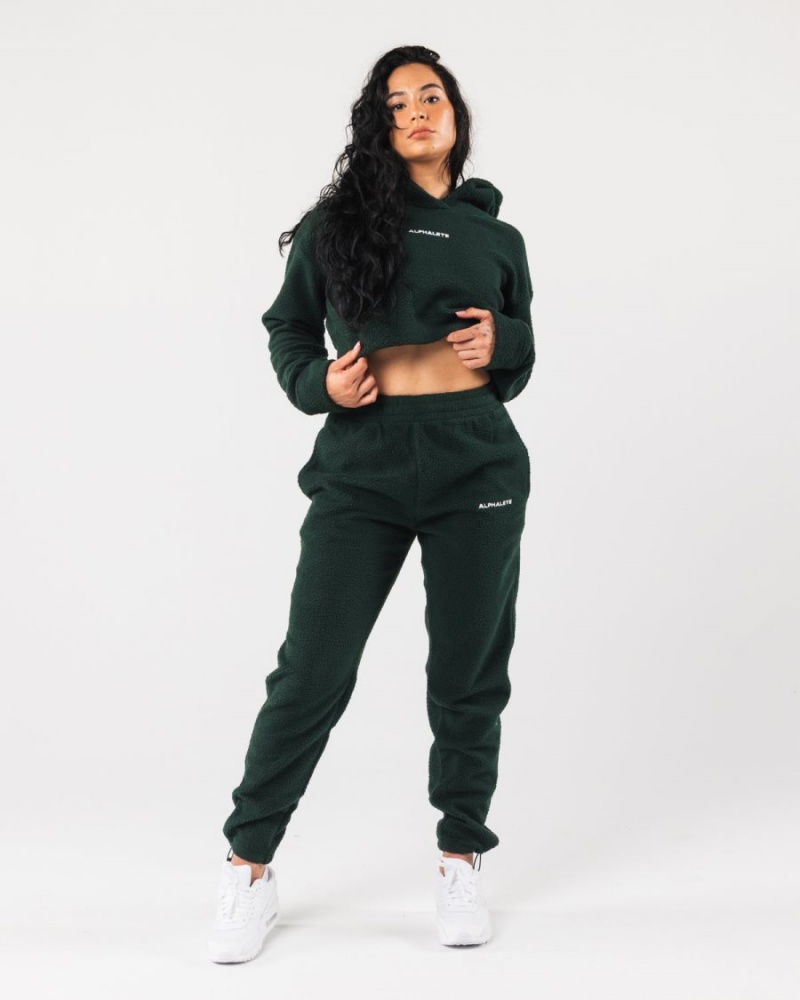 Sweat a Capuche Alphalete King Crop Hoodie Evergreen Femme | RWP-58095841