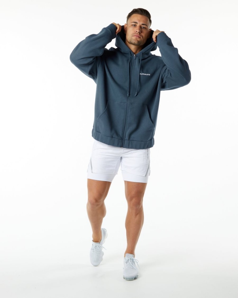 Vestes Alphalete Classiche Full-Zip Jacket Bleu Homme | YDQ-83561505