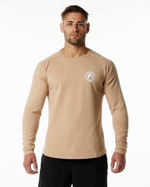 Chemises Alphalete Dynasty LS Tee Taupe Homme | YHA-17744795