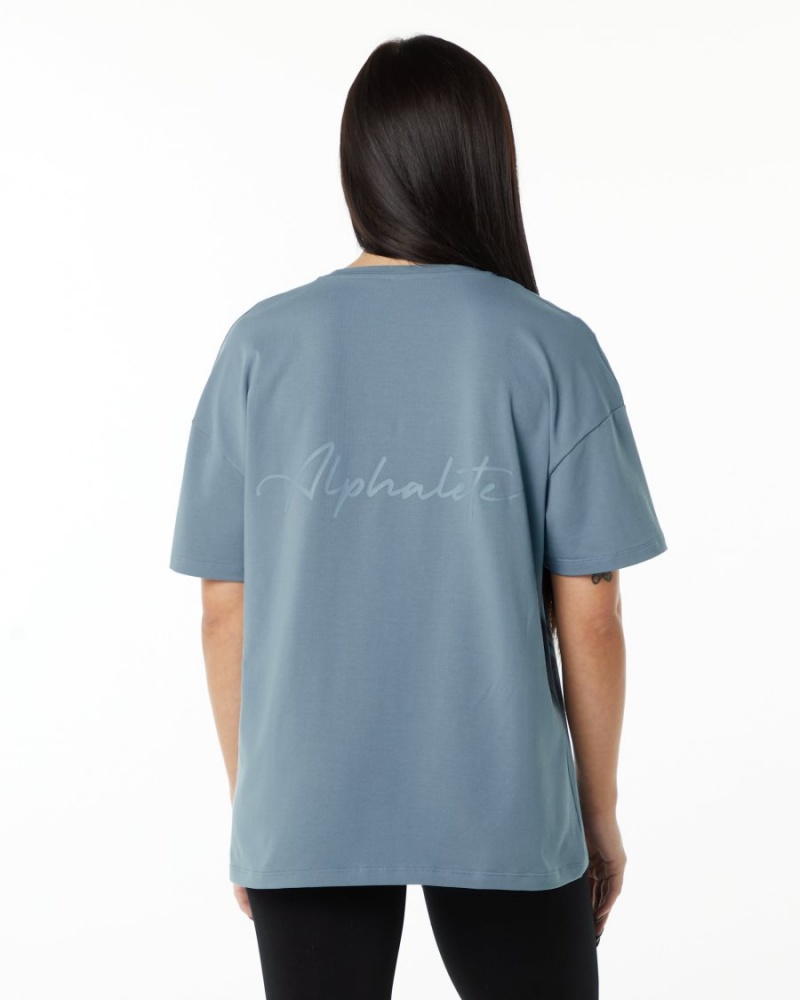 Chemises Alphalete Signature Oversized Tee Bleu Femme | CWY-78191254