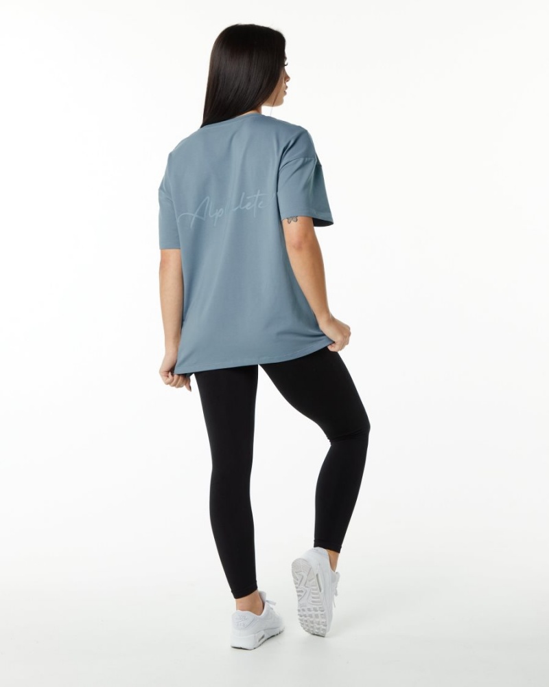 Chemises Alphalete Signature Oversized Tee Bleu Femme | CWY-78191254