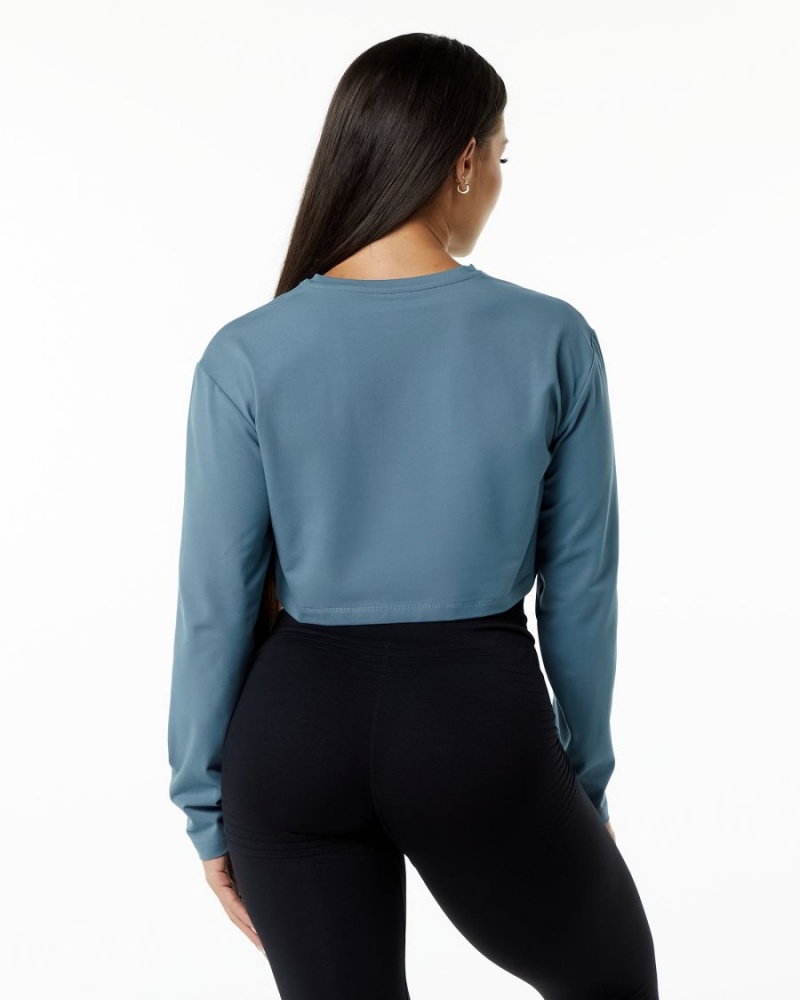 Manches Longues Alphalete Dynasty LS Crop Bleu Femme | VMO-29027364