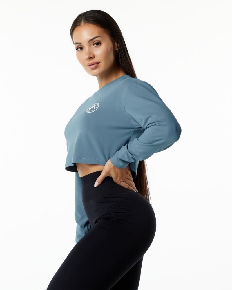 Manches Longues Alphalete Dynasty LS Crop Bleu Femme | VMO-29027364