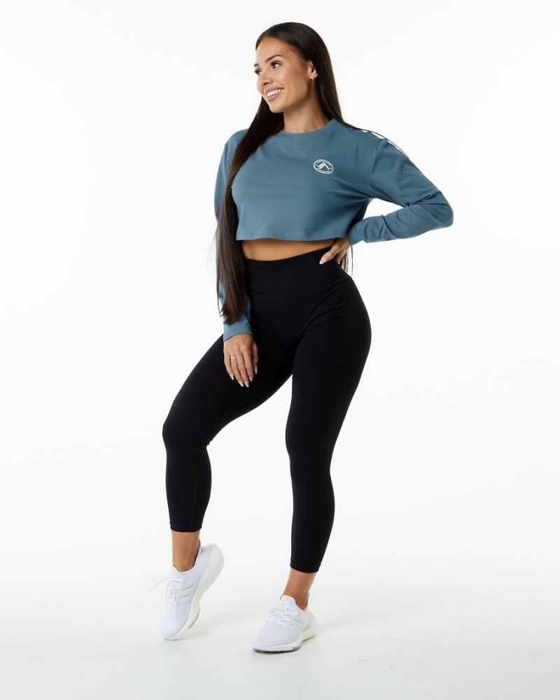 Manches Longues Alphalete Dynasty LS Crop Bleu Femme | VMO-29027364