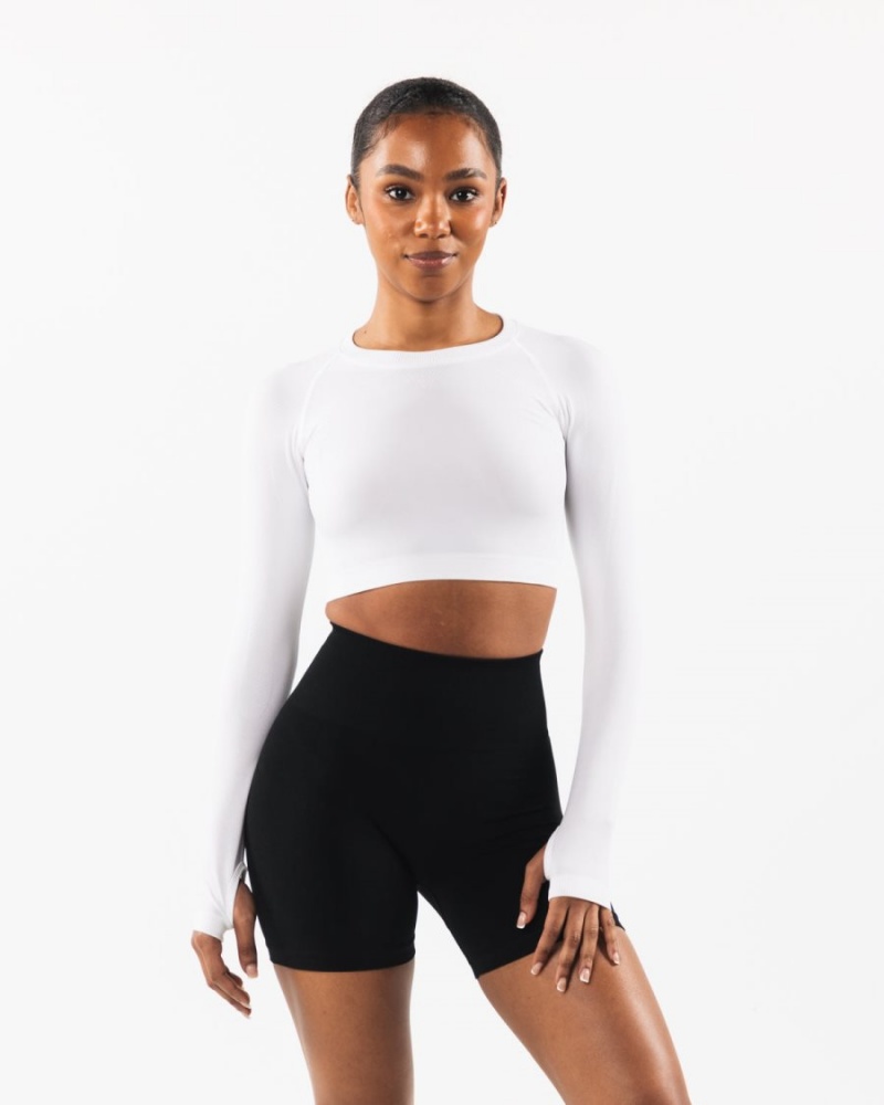 Manches Longues Alphalete Stratus LS Crop Blanche Femme | ZTY-62230402