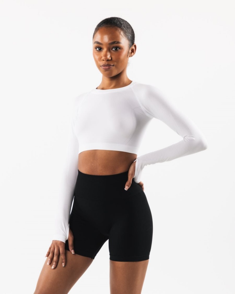 Manches Longues Alphalete Stratus LS Crop Blanche Femme | ZTY-62230402