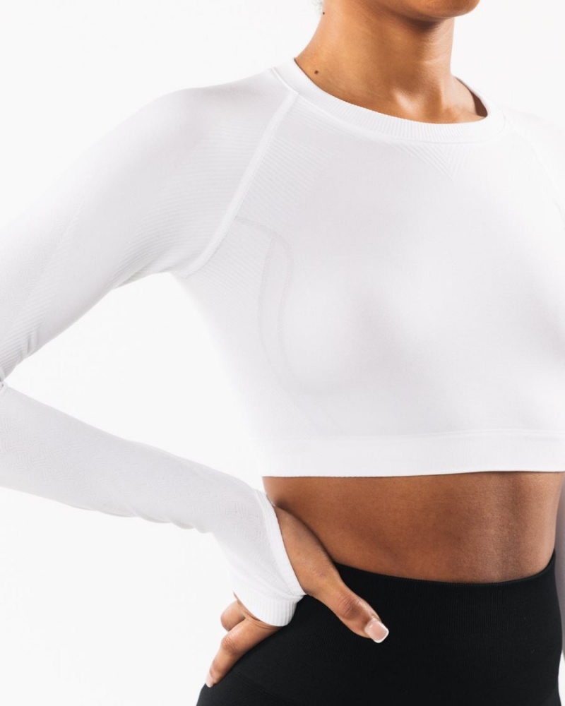 Manches Longues Alphalete Stratus LS Crop Blanche Femme | ZTY-62230402