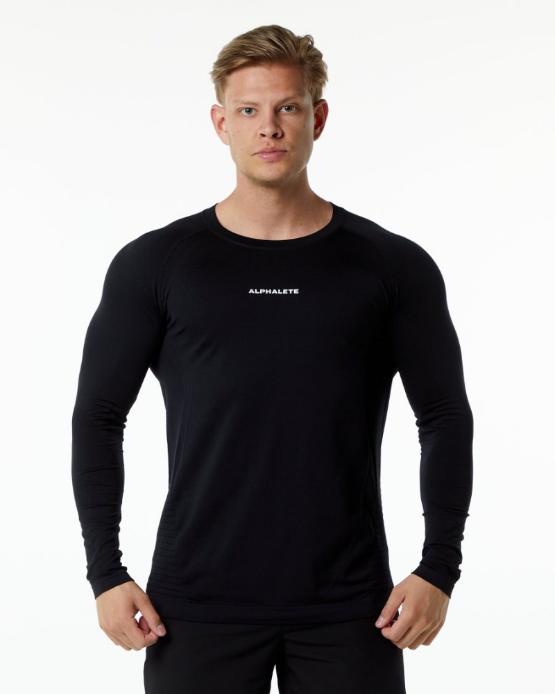 Chemises Alphalete Ozone LS Tee Noir Homme | JJD-99704400