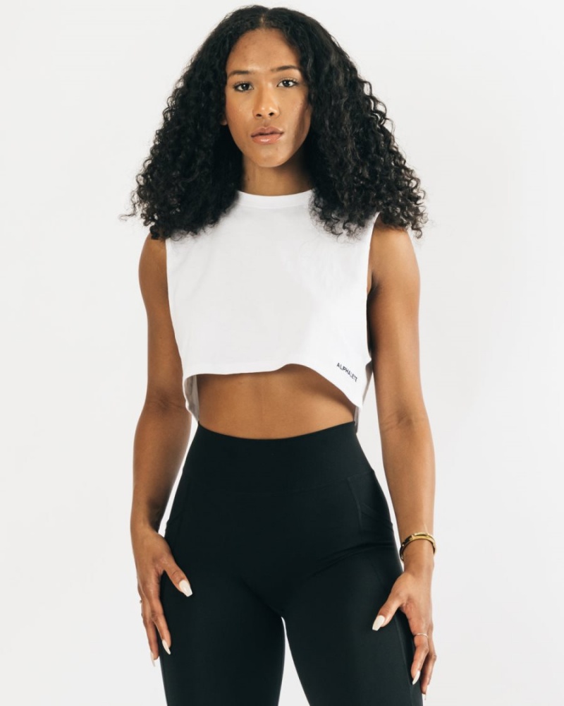 Debardeur Alphalete Heavy Coton Cropped Cutoff Blanche Femme | DRH-89126832