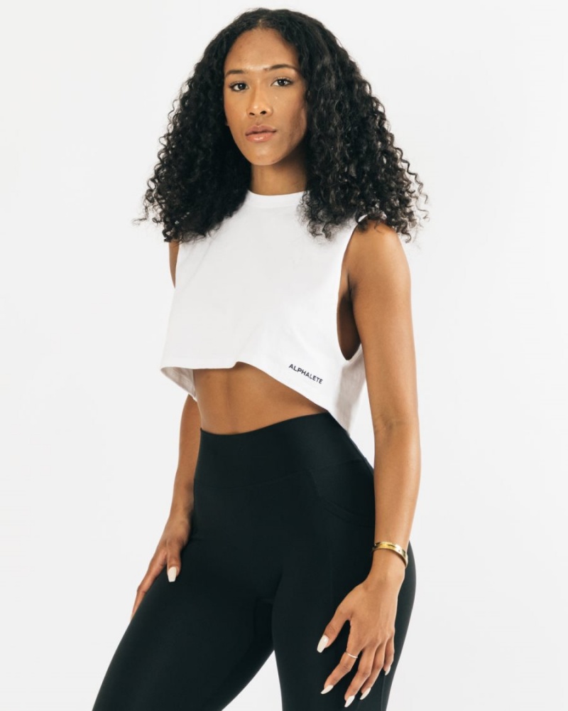 Debardeur Alphalete Heavy Coton Cropped Cutoff Blanche Femme | DRH-89126832