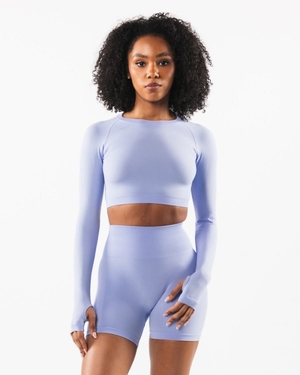 Manches Longues Alphalete Stratus LS Crop Bleu Femme | LEU-78718062