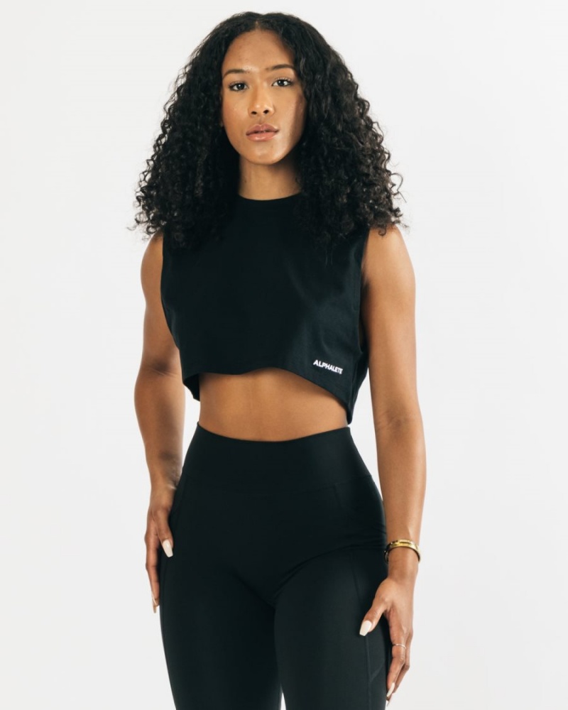 Debardeur Alphalete Heavy Coton Cropped Cutoff Noir Femme | RSJ-20349900