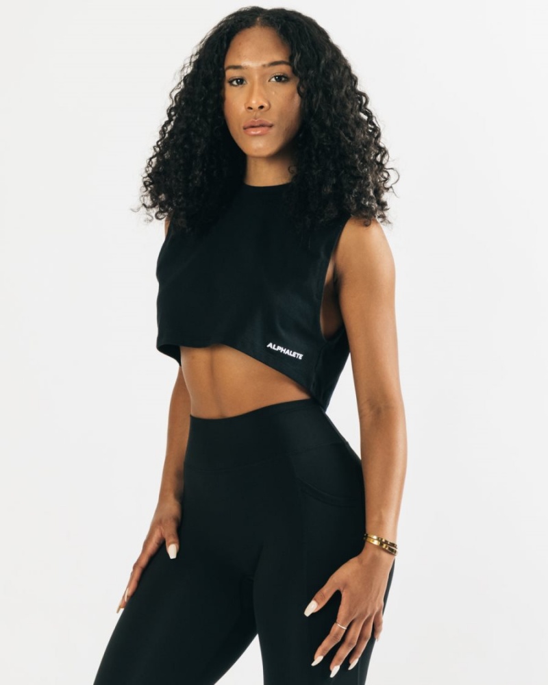 Debardeur Alphalete Heavy Coton Cropped Cutoff Noir Femme | RSJ-20349900