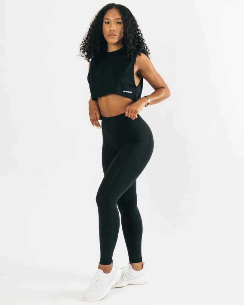 Debardeur Alphalete Heavy Coton Cropped Cutoff Noir Femme | RSJ-20349900